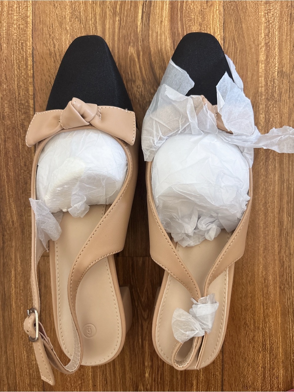 Two-Tone Slingback Mules with Bow in Nude and Black